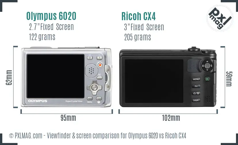 Olympus 6020 vs Ricoh CX4 Screen and Viewfinder comparison