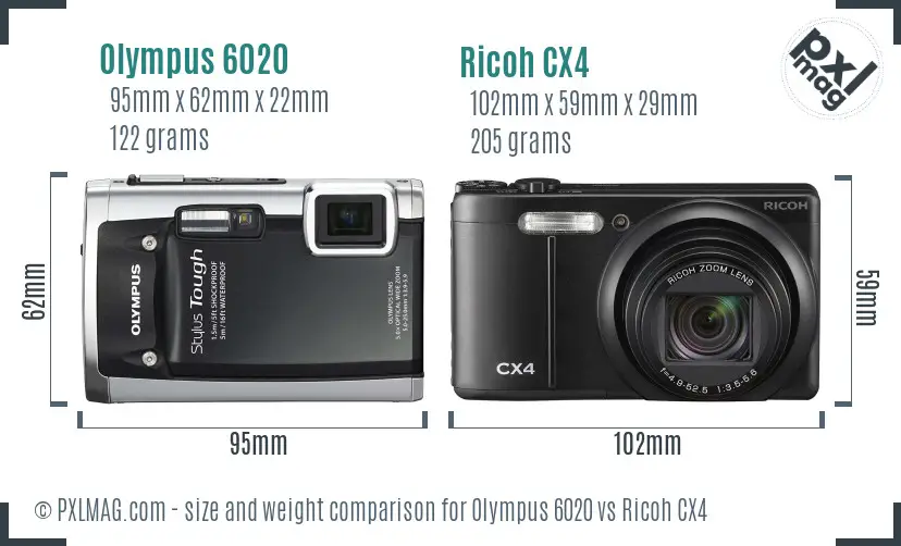 Olympus 6020 vs Ricoh CX4 size comparison