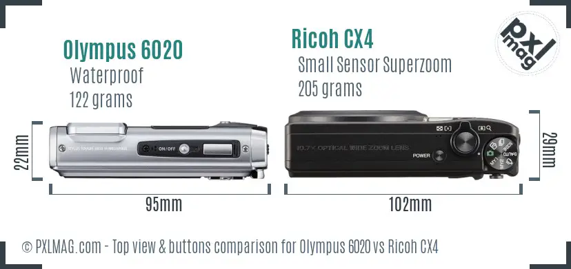 Olympus 6020 vs Ricoh CX4 top view buttons comparison