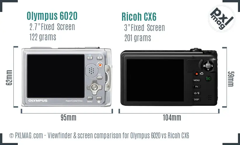 Olympus 6020 vs Ricoh CX6 Screen and Viewfinder comparison Olympus 6020 vs Ricoh CX6 Screen and Viewfinder comparison