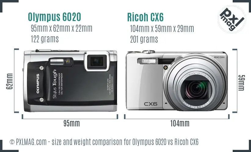 Olympus 6020 vs Ricoh CX6 size comparison Olympus 6020 vs Ricoh CX6 size comparison