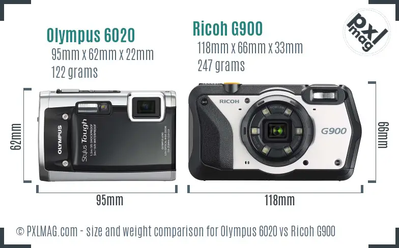 Olympus 6020 vs Ricoh G900 size comparison