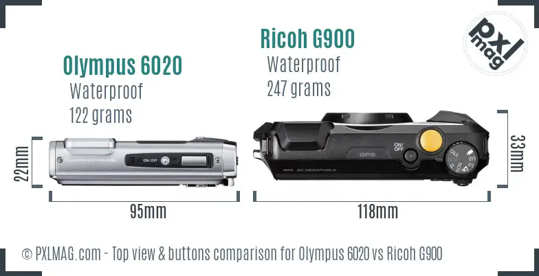 Olympus 6020 vs Ricoh G900 top view buttons comparison