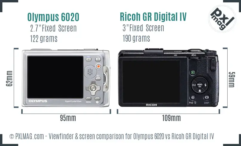 Olympus 6020 vs Ricoh GR Digital IV Screen and Viewfinder comparison