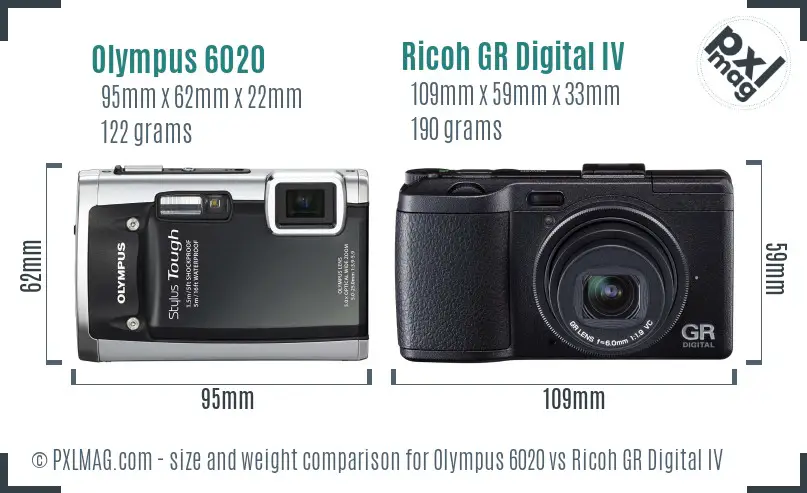 Olympus 6020 vs Ricoh GR Digital IV size comparison