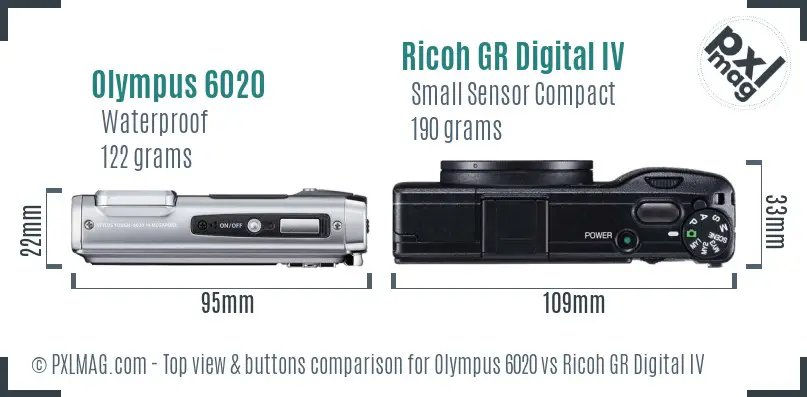 Olympus 6020 vs Ricoh GR Digital IV top view buttons comparison