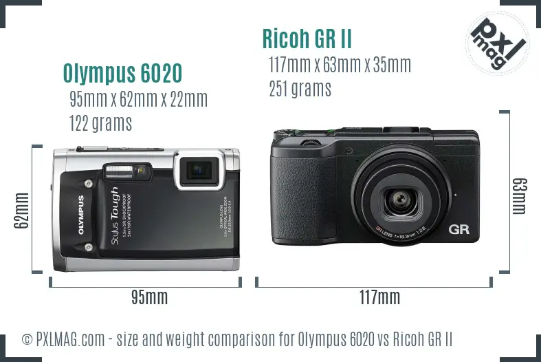 Olympus 6020 vs Ricoh GR II size comparison