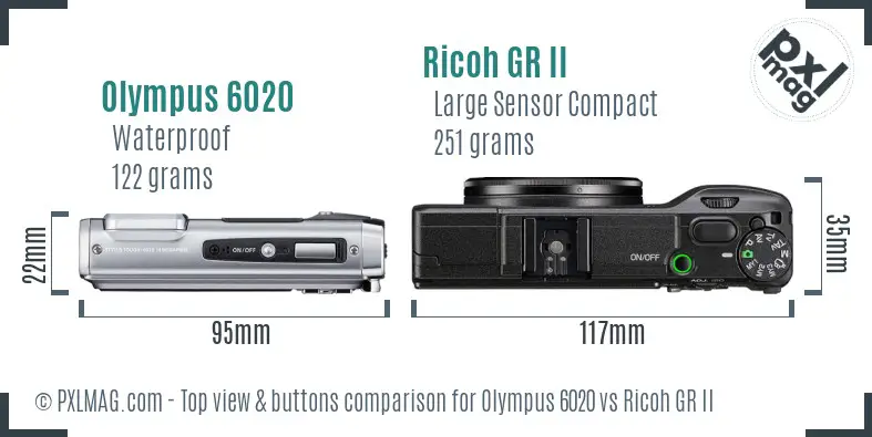 Olympus 6020 vs Ricoh GR II top view buttons comparison