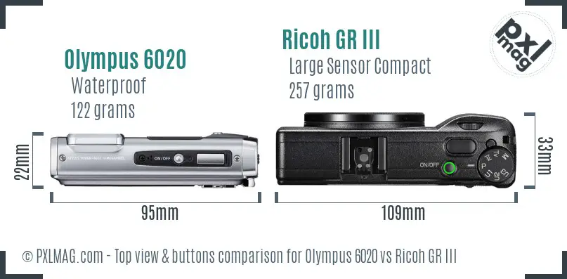 Olympus 6020 vs Ricoh GR III top view buttons comparison Olympus 6020 vs Ricoh GR III top view buttons comparison