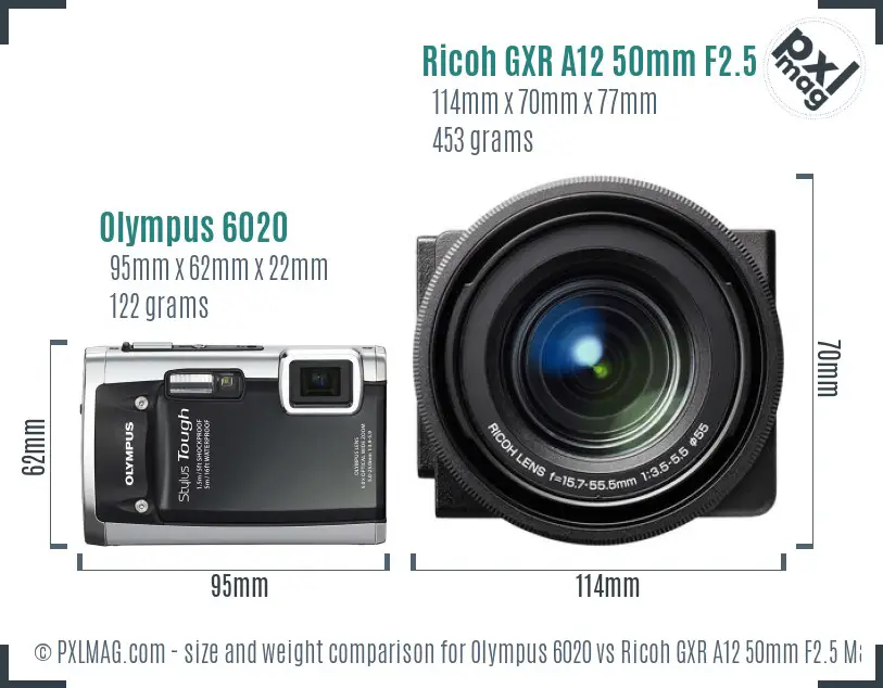 Olympus 6020 vs Ricoh GXR A12 50mm F2.5 Macro size comparison