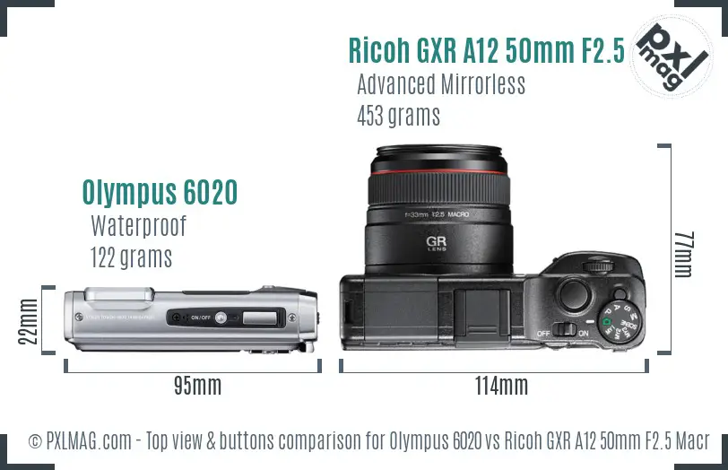 Olympus 6020 vs Ricoh GXR A12 50mm F2.5 Macro top view buttons comparison