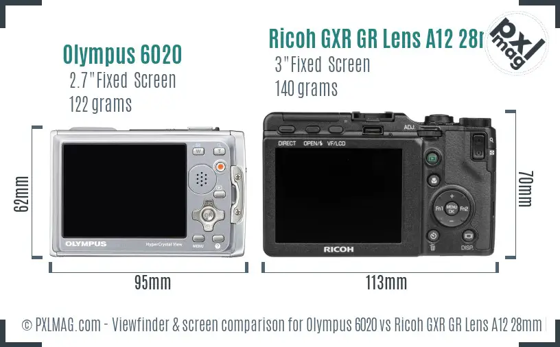 Olympus 6020 vs Ricoh GXR GR Lens A12 28mm F2.5 Screen and Viewfinder comparison Olympus 6020 vs Ricoh GXR GR Lens A12 28mm F2.5 Screen and Viewfinder comparison