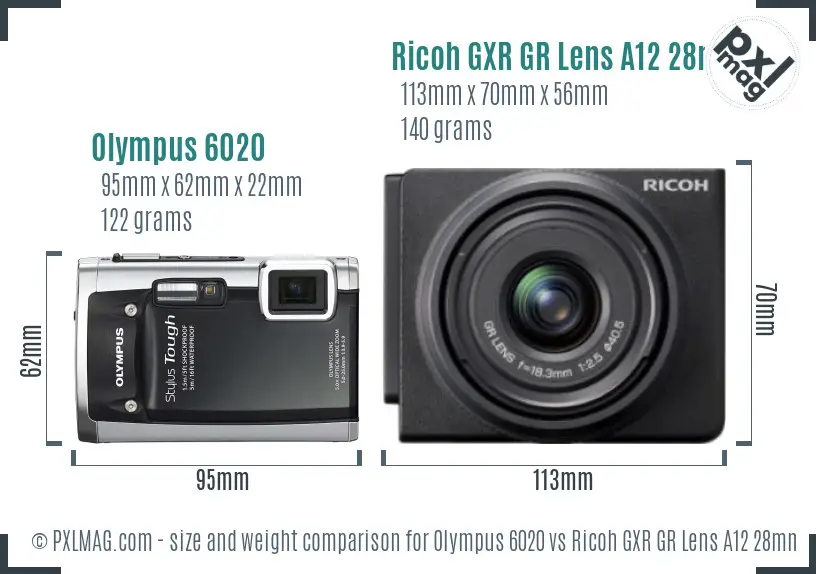Olympus 6020 vs Ricoh GXR GR Lens A12 28mm F2.5 size comparison Olympus 6020 vs Ricoh GXR GR Lens A12 28mm F2.5 size comparison