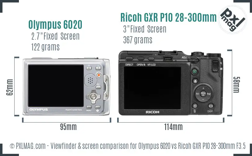 Olympus 6020 vs Ricoh GXR P10 28-300mm F3.5-5.6 VC Screen and Viewfinder comparison Olympus 6020 vs Ricoh GXR P10 28-300mm F3.5-5.6 VC Screen and Viewfinder comparison