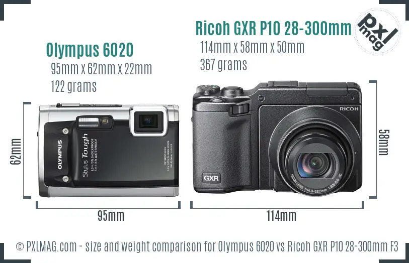 Olympus 6020 vs Ricoh GXR P10 28-300mm F3.5-5.6 VC size comparison Olympus 6020 vs Ricoh GXR P10 28-300mm F3.5-5.6 VC size comparison