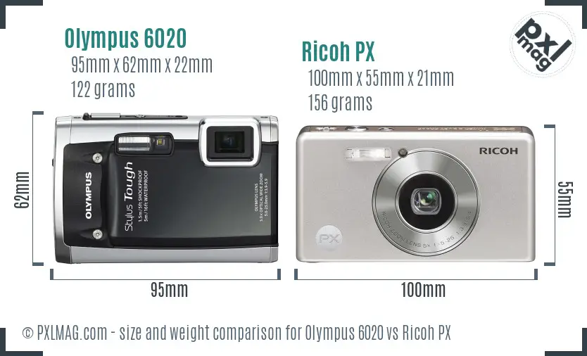 Olympus 6020 vs Ricoh PX size comparison