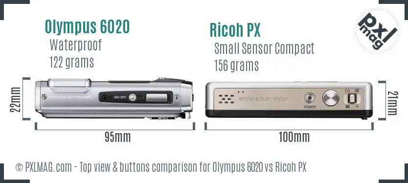 Olympus 6020 vs Ricoh PX top view buttons comparison
