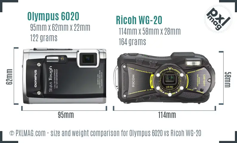 Olympus 6020 vs Ricoh WG-20 size comparison