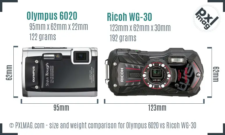 Olympus 6020 vs Ricoh WG-30 size comparison