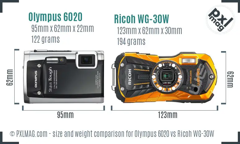 Olympus 6020 vs Ricoh WG-30W size comparison