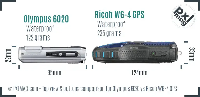 Olympus 6020 vs Ricoh WG-4 GPS top view buttons comparison Olympus 6020 vs Ricoh WG-4 GPS top view buttons comparison