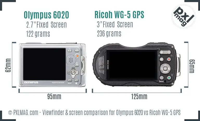 Olympus 6020 vs Ricoh WG-5 GPS Screen and Viewfinder comparison