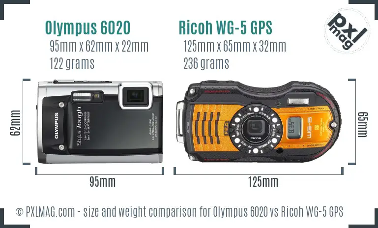 Olympus 6020 vs Ricoh WG-5 GPS size comparison