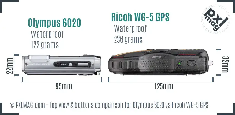 Olympus 6020 vs Ricoh WG-5 GPS top view buttons comparison