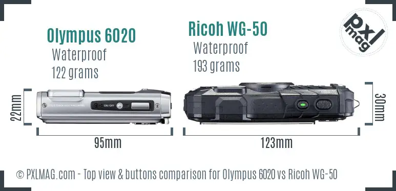 Olympus 6020 vs Ricoh WG-50 top view buttons comparison