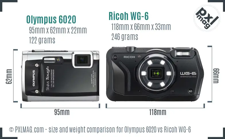 Olympus 6020 vs Ricoh WG-6 size comparison