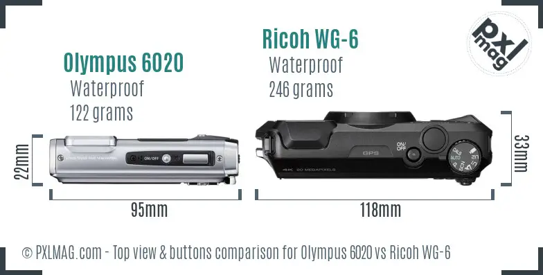 Olympus 6020 vs Ricoh WG-6 top view buttons comparison
