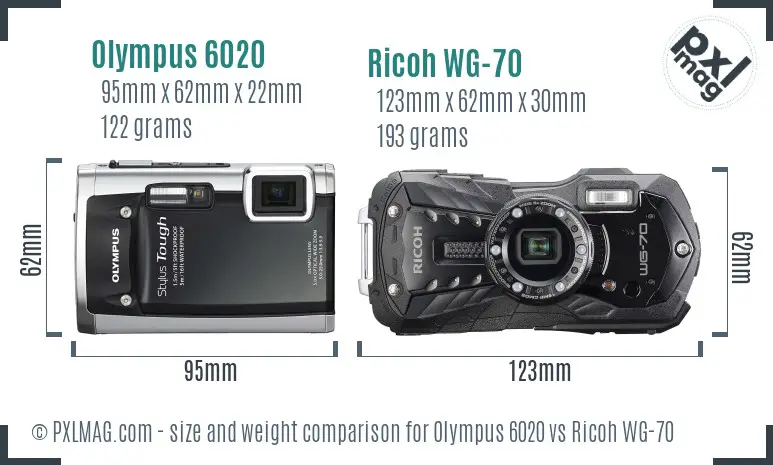 Olympus 6020 vs Ricoh WG-70 size comparison