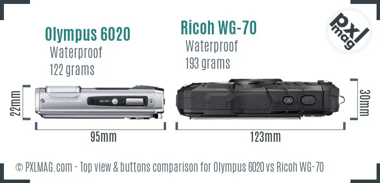 Olympus 6020 vs Ricoh WG-70 top view buttons comparison