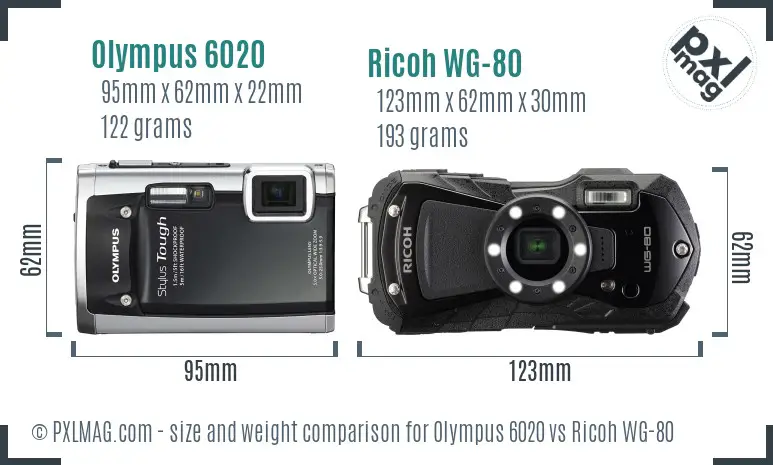 Olympus 6020 vs Ricoh WG-80 size comparison Olympus 6020 vs Ricoh WG-80 size comparison