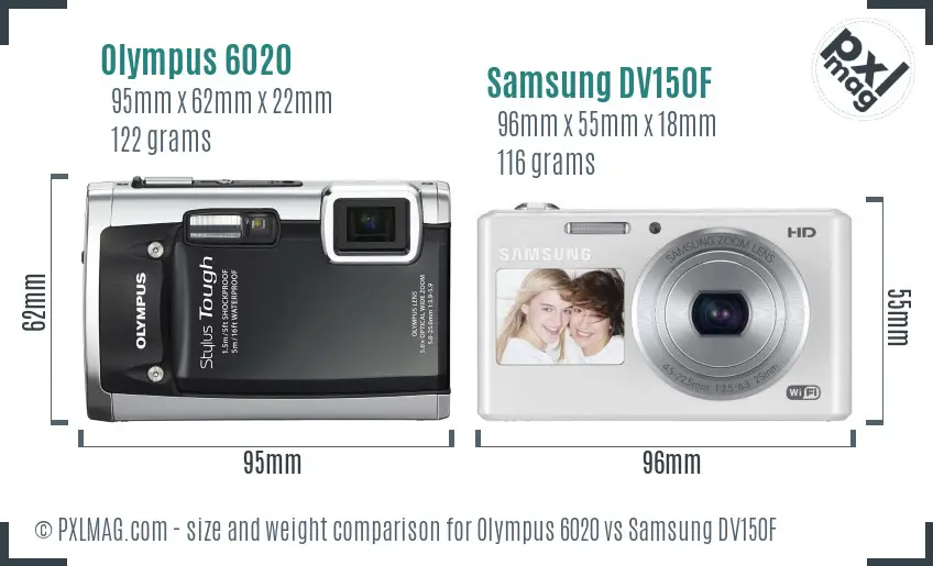 Olympus 6020 vs Samsung DV150F size comparison