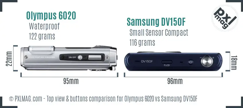 Olympus 6020 vs Samsung DV150F top view buttons comparison