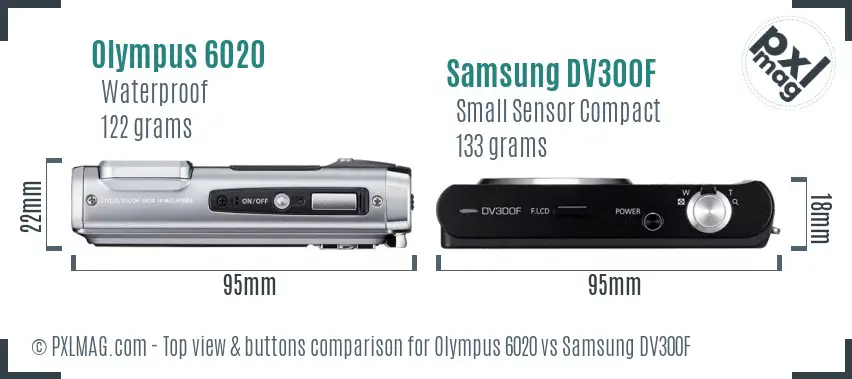 Olympus 6020 vs Samsung DV300F top view buttons comparison Olympus 6020 vs Samsung DV300F top view buttons comparison
