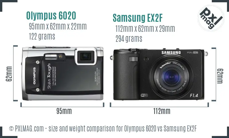 Olympus 6020 vs Samsung EX2F size comparison