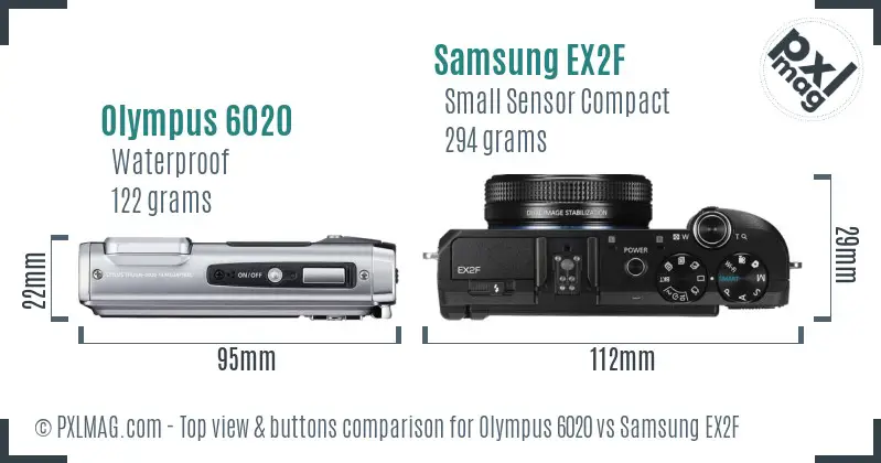Olympus 6020 vs Samsung EX2F top view buttons comparison