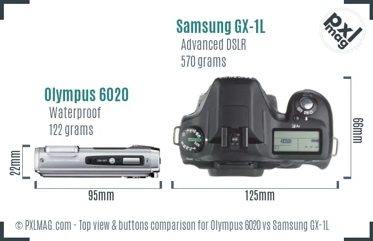 Olympus 6020 vs Samsung GX-1L top view buttons comparison