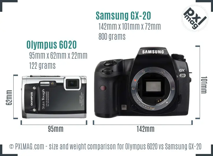 Olympus 6020 vs Samsung GX-20 size comparison