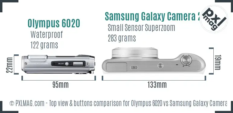 Olympus 6020 vs Samsung Galaxy Camera 2 top view buttons comparison