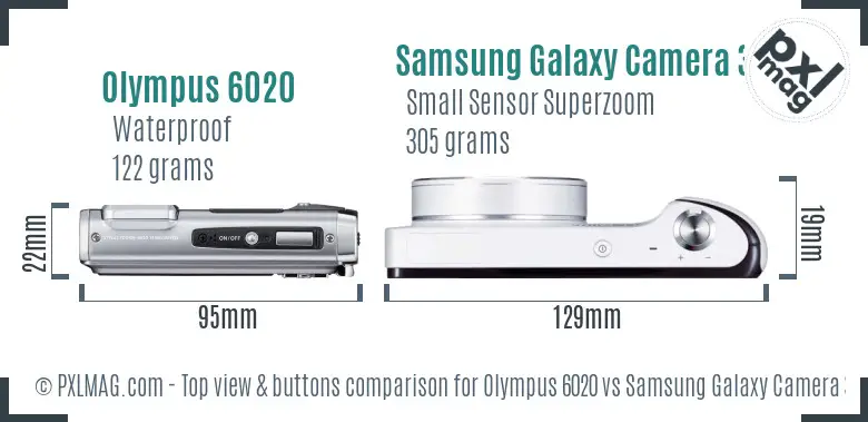 Olympus 6020 vs Samsung Galaxy Camera 3G top view buttons comparison
