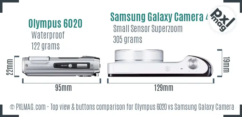 Olympus 6020 vs Samsung Galaxy Camera 4G top view buttons comparison