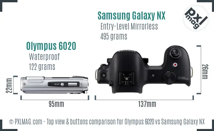 Olympus 6020 vs Samsung Galaxy NX top view buttons comparison