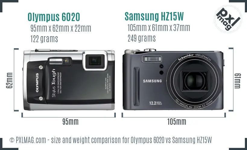 Olympus 6020 vs Samsung HZ15W size comparison