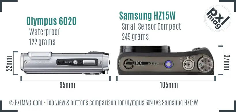 Olympus 6020 vs Samsung HZ15W top view buttons comparison