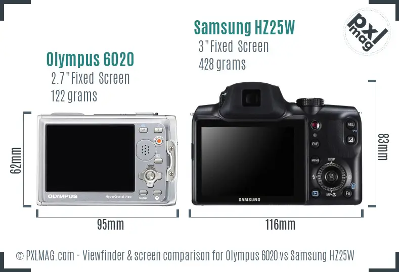 Olympus 6020 vs Samsung HZ25W Screen and Viewfinder comparison