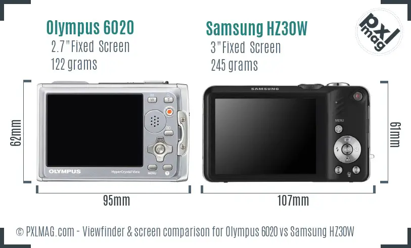 Olympus 6020 vs Samsung HZ30W Screen and Viewfinder comparison