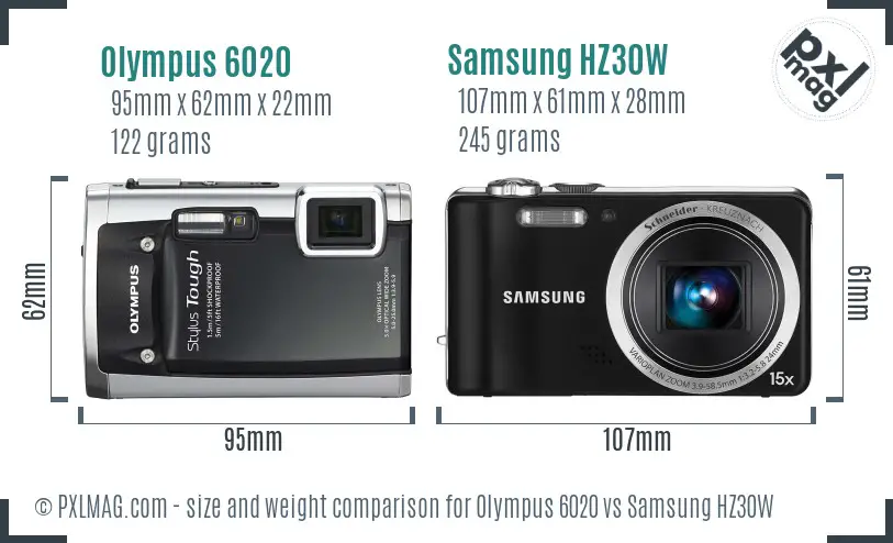 Olympus 6020 vs Samsung HZ30W size comparison